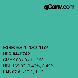 カラーコード: RGB 68.1 183 162 | qconv.com