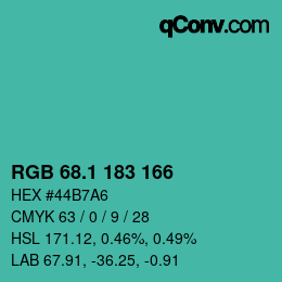 カラーコード: RGB 68.1 183 166 | qconv.com