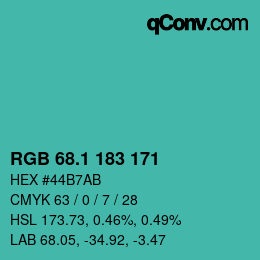 カラーコード: RGB 68.1 183 171 | qconv.com