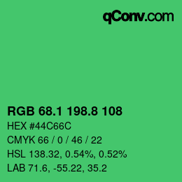 カラーコード: RGB 68.1 198.8 108 | qconv.com