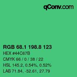 カラーコード: RGB 68.1 198.8 123 | qconv.com