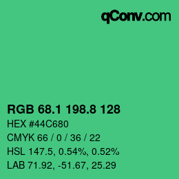 カラーコード: RGB 68.1 198.8 128 | qconv.com