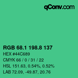 カラーコード: RGB 68.1 198.8 137 | qconv.com
