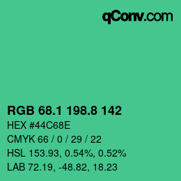 カラーコード: RGB 68.1 198.8 142 | qconv.com