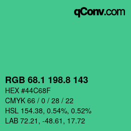 カラーコード: RGB 68.1 198.8 143 | qconv.com