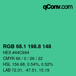 カラーコード: RGB 68.1 198.8 148 | qconv.com