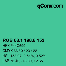 カラーコード: RGB 68.1 198.8 153 | qconv.com