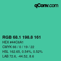 カラーコード: RGB 68.1 198.8 161 | qconv.com