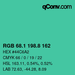 カラーコード: RGB 68.1 198.8 162 | qconv.com