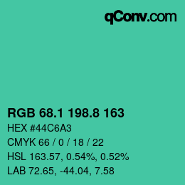 カラーコード: RGB 68.1 198.8 163 | qconv.com
