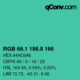 カラーコード: RGB 68.1 198.8 166 | qconv.com