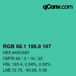 カラーコード: RGB 68.1 198.8 167 | qconv.com