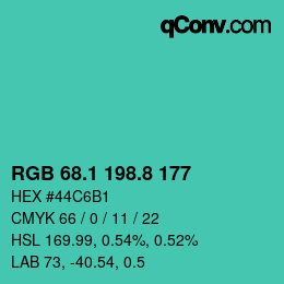 カラーコード: RGB 68.1 198.8 177 | qconv.com