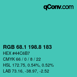 カラーコード: RGB 68.1 198.8 183 | qconv.com