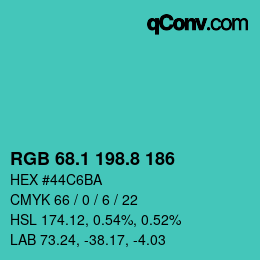 カラーコード: RGB 68.1 198.8 186 | qconv.com