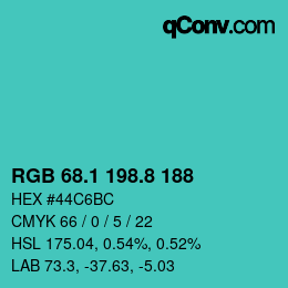 Color code: RGB 68.1 198.8 188 | qconv.com