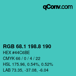 カラーコード: RGB 68.1 198.8 190 | qconv.com
