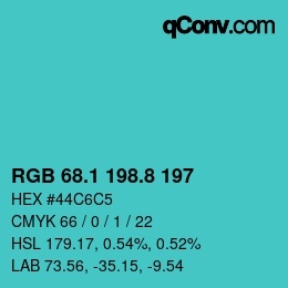 カラーコード: RGB 68.1 198.8 197 | qconv.com