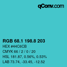 カラーコード: RGB 68.1 198.8 203 | qconv.com