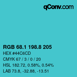 カラーコード: RGB 68.1 198.8 205 | qconv.com