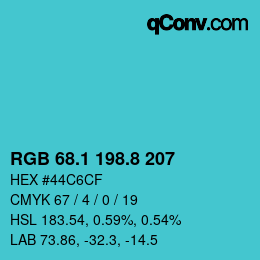 Color code: RGB 68.1 198.8 207 | qconv.com