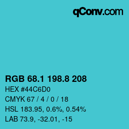 Color code: RGB 68.1 198.8 208 | qconv.com