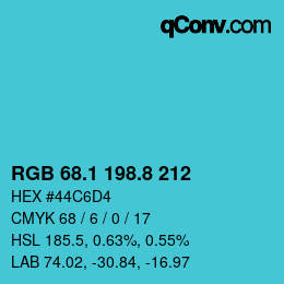Color code: RGB 68.1 198.8 212 | qconv.com