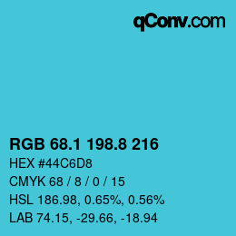 カラーコード: RGB 68.1 198.8 216 | qconv.com