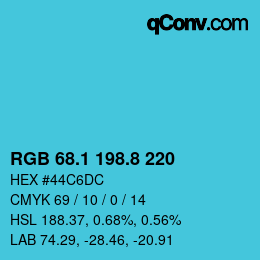 カラーコード: RGB 68.1 198.8 220 | qconv.com