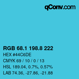 カラーコード: RGB 68.1 198.8 222 | qconv.com