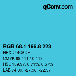Color code: RGB 68.1 198.8 223 | qconv.com