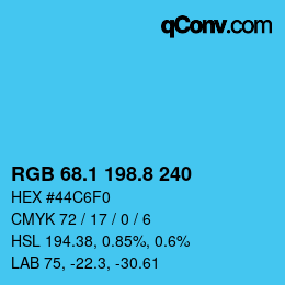 カラーコード: RGB 68.1 198.8 240 | qconv.com