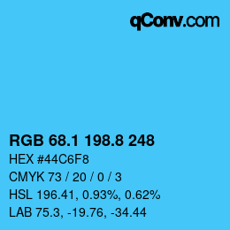 カラーコード: RGB 68.1 198.8 248 | qconv.com