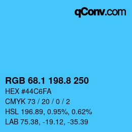 Color code: RGB 68.1 198.8 250 | qconv.com