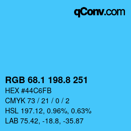 Color code: RGB 68.1 198.8 251 | qconv.com