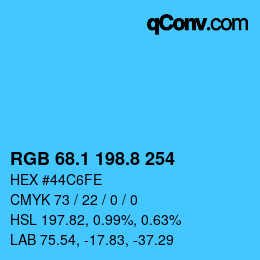 カラーコード: RGB 68.1 198.8 254 | qconv.com