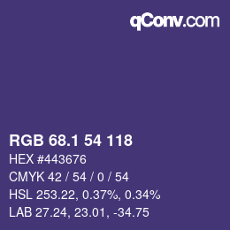 カラーコード: RGB 68.1 54 118 | qconv.com
