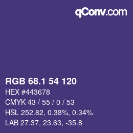 カラーコード: RGB 68.1 54 120 | qconv.com