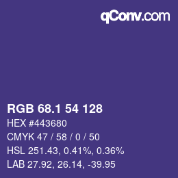 カラーコード: RGB 68.1 54 128 | qconv.com