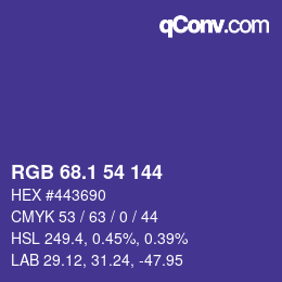 カラーコード: RGB 68.1 54 144 | qconv.com