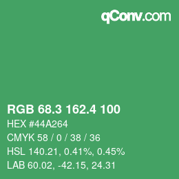 カラーコード: RGB 68.3 162.4 100 | qconv.com