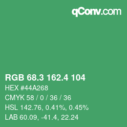 カラーコード: RGB 68.3 162.4 104 | qconv.com