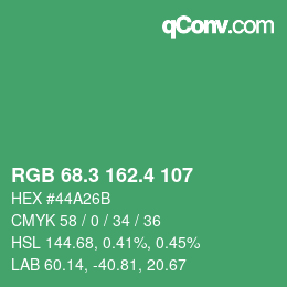 カラーコード: RGB 68.3 162.4 107 | qconv.com