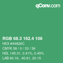 カラーコード: RGB 68.3 162.4 108 | qconv.com