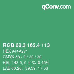 カラーコード: RGB 68.3 162.4 113 | qconv.com