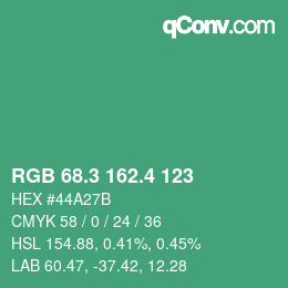 カラーコード: RGB 68.3 162.4 123 | qconv.com