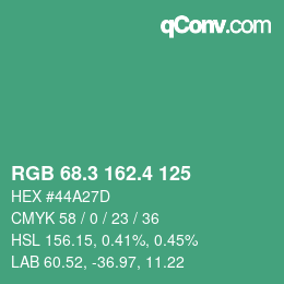 カラーコード: RGB 68.3 162.4 125 | qconv.com