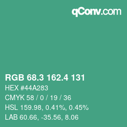 カラーコード: RGB 68.3 162.4 131 | qconv.com