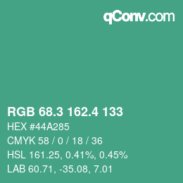カラーコード: RGB 68.3 162.4 133 | qconv.com