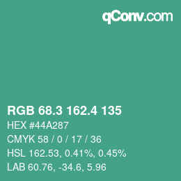 カラーコード: RGB 68.3 162.4 135 | qconv.com
